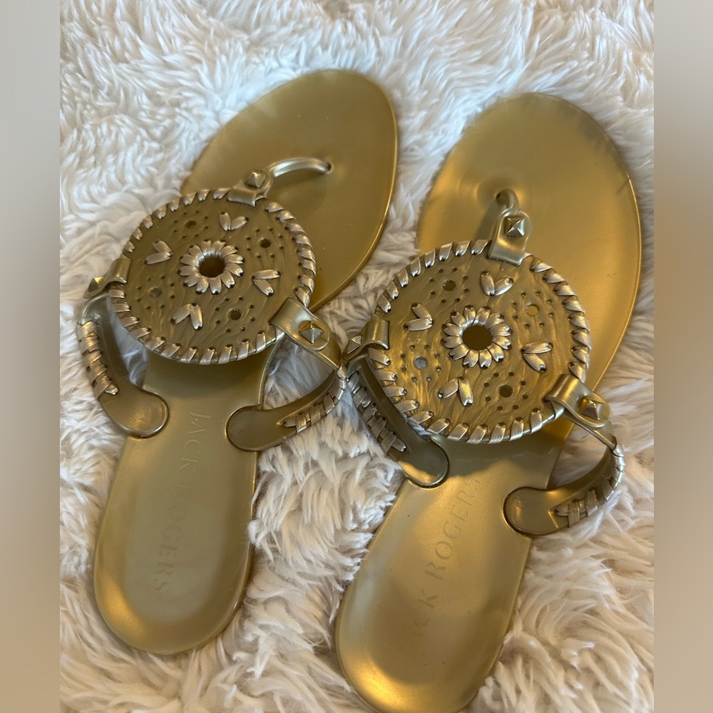 women's size 9 jack rogers gold jelly sandals